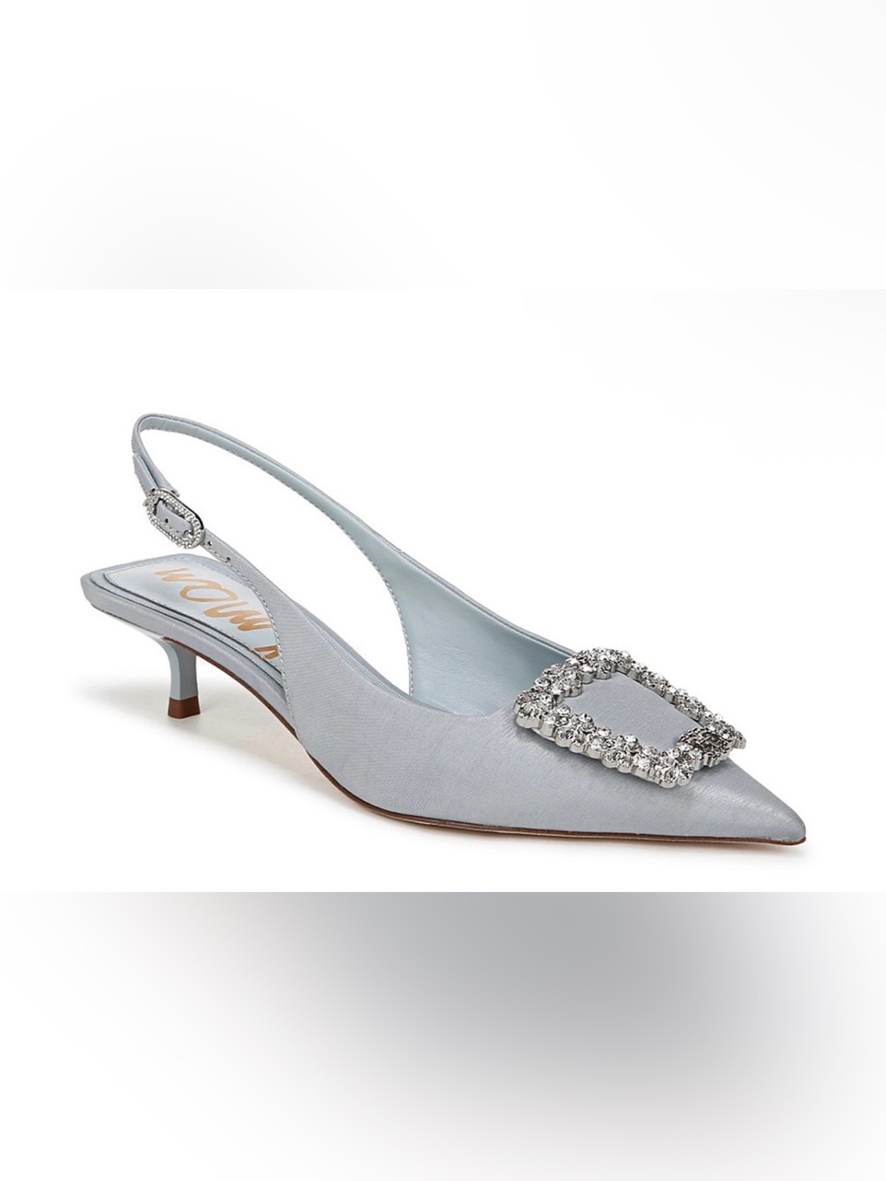 Elegant Light Blue Slingback Heels with Crystal Buckle